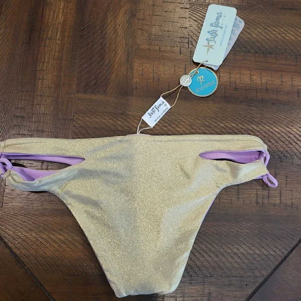 Reversable bikini bottom purple and glittery gold! NWT - XS